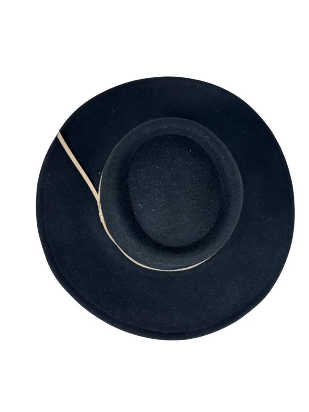 World Market Wide-Brim 100% Wool Hat Beige Accent Band Black 22-Inch NWT